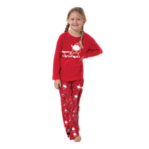 Julpyjamas Matchande Familjepyjamas Röd Förälder-Barn Tryck Hemmakläder Snowman 小孩110(6-7T)