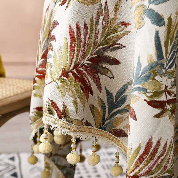Broderi Kvast Blomst Dug rund Dug Red Yellow Green 140*140cm