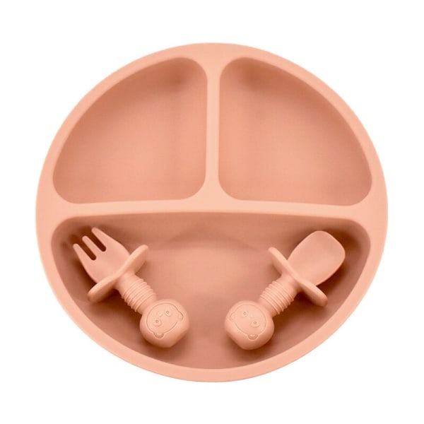 Baby Silikon Matset Solid Söt Leende Tecknad Barn Servis Småbarn Träning Porslin Barn Matningsskålar BPA FRI Orange1