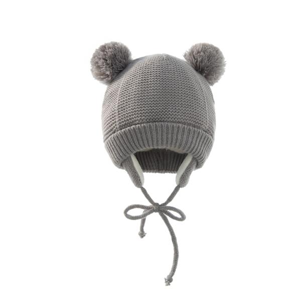 Sød Strikket Pompom Babyhue Handsker Kasket Tyk Varm Pige/Dreng Hue Handsker Beanie Vinter Ørevarm Børnehue Baby Bonnet Muts WhiteHat