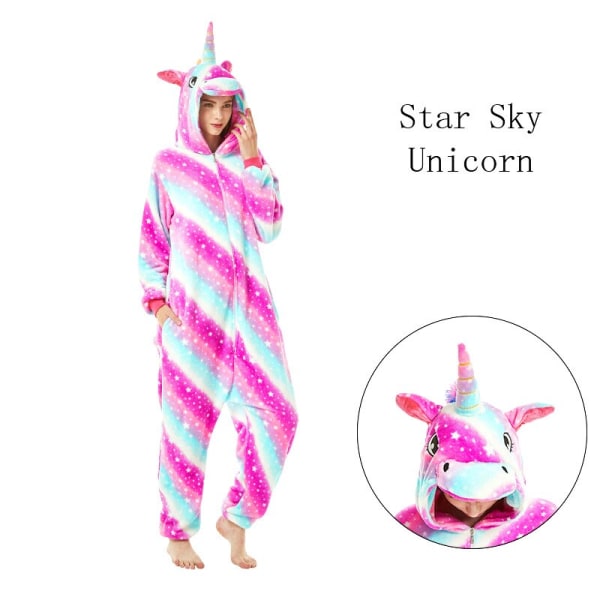 Dragon Onesie Vuxen Djur Unicorn Pyjamas Kostym Varm Soft Stitch Sovkläder Onepiece Vinter Jumpsuit Pijama Cosplay Star Sky TianMa L (Height 168-178CM)