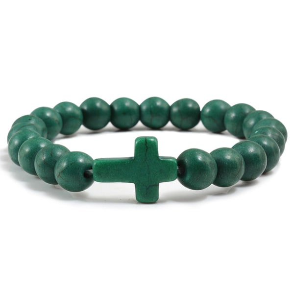 Trendiga Jesus Cross Charm Blå Turkoser Herrarmband Svart Lavasten 8mm Vita Pärlor Armband Armband för Kvinnor Yoga Smycken black line pine