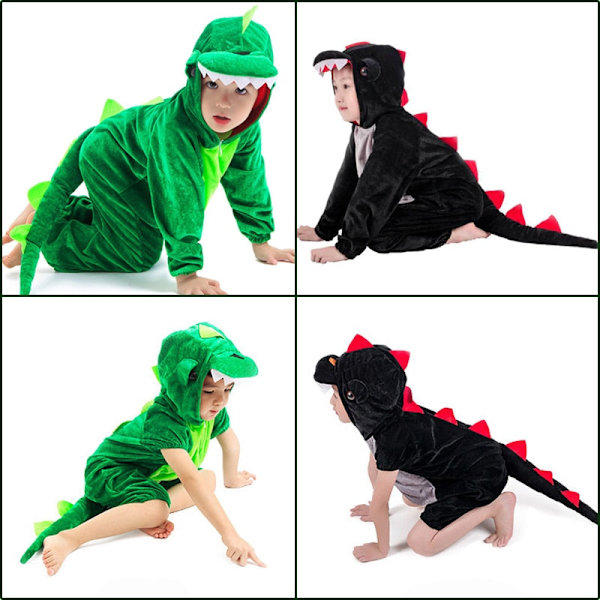 Søtt Barne Dyre Dinosaur Kugurumi Kostyme Cosplay Gutter Barn Grønn Svart Barnehage Skolefest Student Spill Rollespill Dress black short S(height 100-110cm)