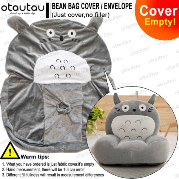 Barn Tegneserie Sofatrekk Saccosekk Stol Søt Puff Ottoman Lenestol Sofa Myk Fløyel Gulvsete Puff Futon Barn Møbler Gave blue bear-hat