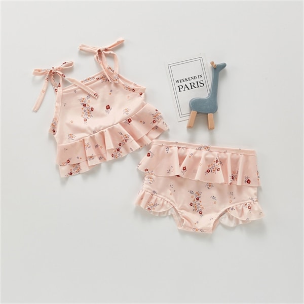 Småbørn Baby Piger Badetøj Dejlig Sommer Blomster-/Citronprint Tanktoppe + Shorts Badedragt Børn Sød 2-delt Badedragt Pink 18-24 Months