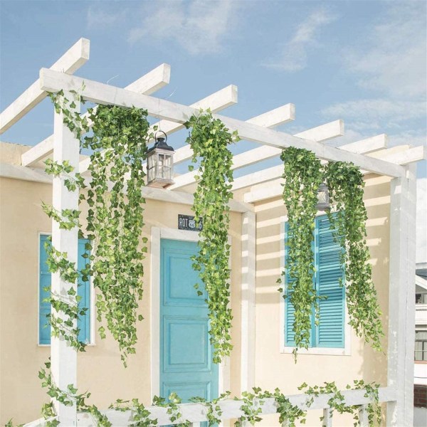 12 stk. Kunstige Planter Hjemmeinnredning Grønn Silke Hengende Ranker Falske Bladkranser Blader DIY For Bryllupsfest Rom Hagedekorasjon Green Dill