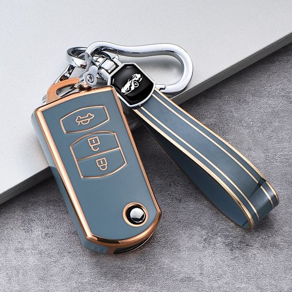 2 3 Knapper Blød TPU Flip Bil Nøgle Etui Cover Til Mazda 3 2 6 2003 2004 2005 2006 2007 2008 2009 2010 2011 2012 2013 Bilholder A grey keychain