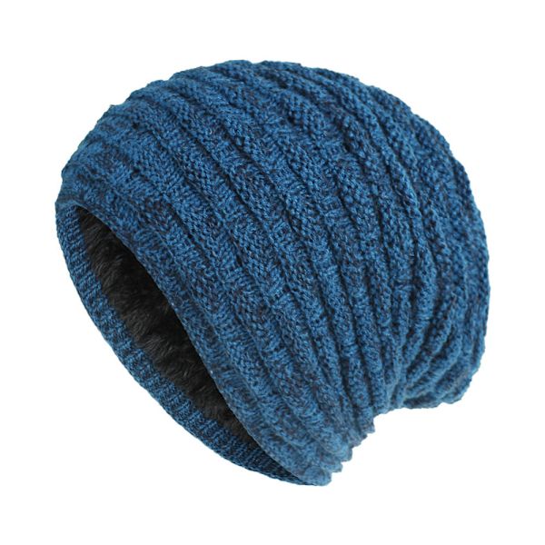 Mössa Herr Höst och Vinter Ny Stickad Mössa Fleecefodrad Varmt Öronskydd Set Keps Ullgarn Väska Mössa Black and gray Average size