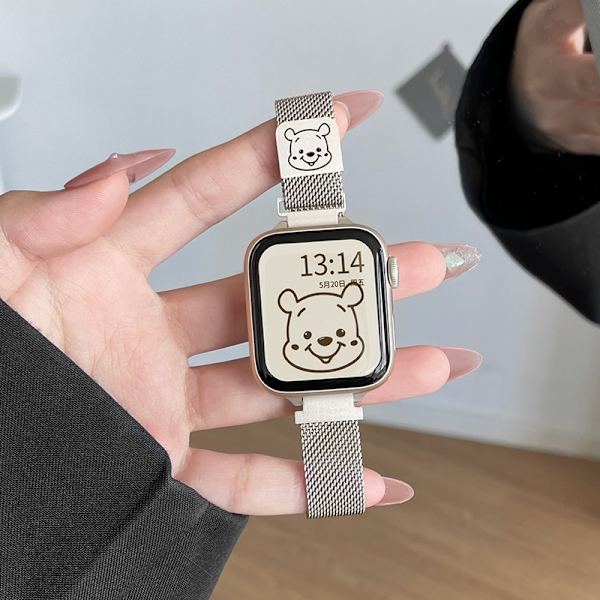 Klockarmband för Apple Watch iWatch för 1/2/3 42mm Stjärnljusfärg Stort Huvud Nalle Puh Enkelrem