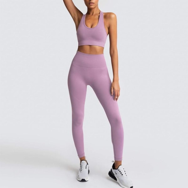 Yoga Sæt Sportstøj Fitness Sæt Sports BH Leggings 2 Dele Sæt Til Yoga Kvinder Black L