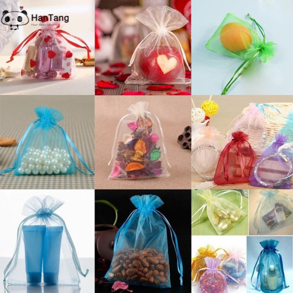 25/50 st/lot Vita Organzapåsar med Dragsko &amp; Små Påsar Smyckespaket Väskor Jul Bröllop Förpackning Presentpåsar 5z Red 13x18 cm