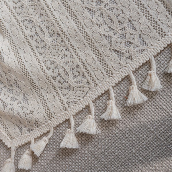 Ontto pitsiverho, beige, geometrinen kukka, olohuoneen makuuhuoneen verho Beige Clover tassel hook curtain 150 width * 240CM height
