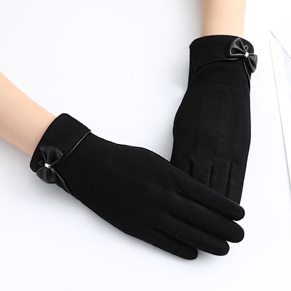 Lady Grace Hanske Dame Vintage Vinter Full Finger Berøringsskjerm Pluss Fløyel Varm Vindtett Kjøring Damehansker Votter G045 Black One Size