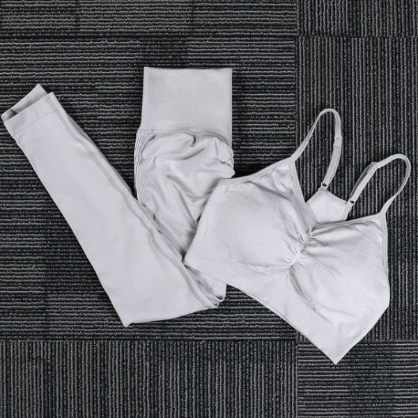 Yoga Set Träningskläder Sportset Gymkläder Toppar Och Leggings För Kvinnor Bra NEW grey set L