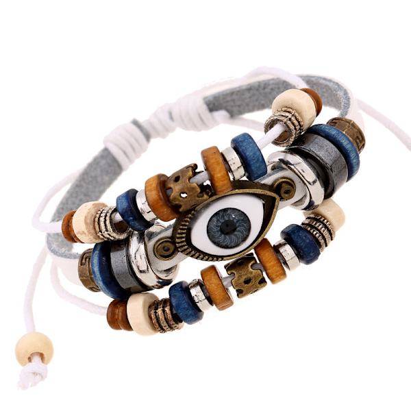 Populär Ornament Nytt Pärlbroderade Ögon Nötskinn Armband Utdragbart Justerbart Par Läderarmband Green snap button