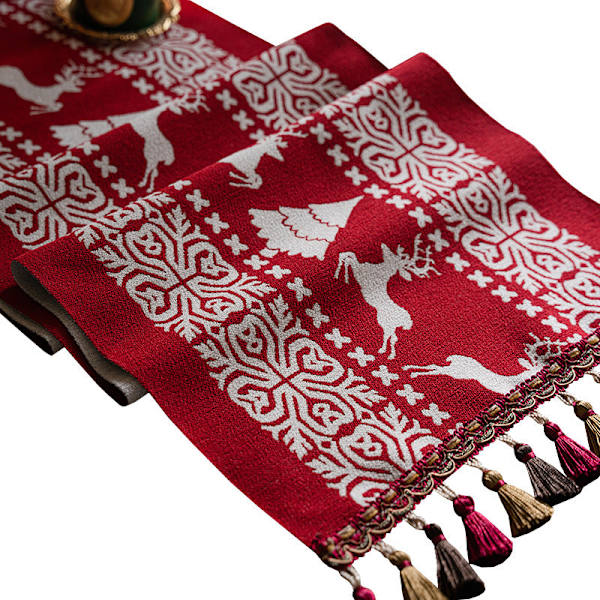 Ny Julbordslöpare Högtidsklädd Upp Kaffebord Duk Röd Jacquard Julbordslöpare Red 0.35*2