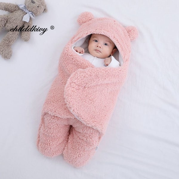 Mjuka Nyfödda Baby Wrap Filtar Baby Sovsäck Kuvert För Nyfödd Sovsäck Bomull tjocknar Cocoon för baby 0-9 månader pink-Flannel 0-3M