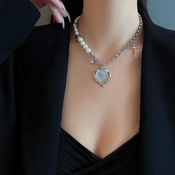Kärlek pärlsömmar pärla kors nyckelben kedja kvinnligt mode prydnad halsband As shown in the figure