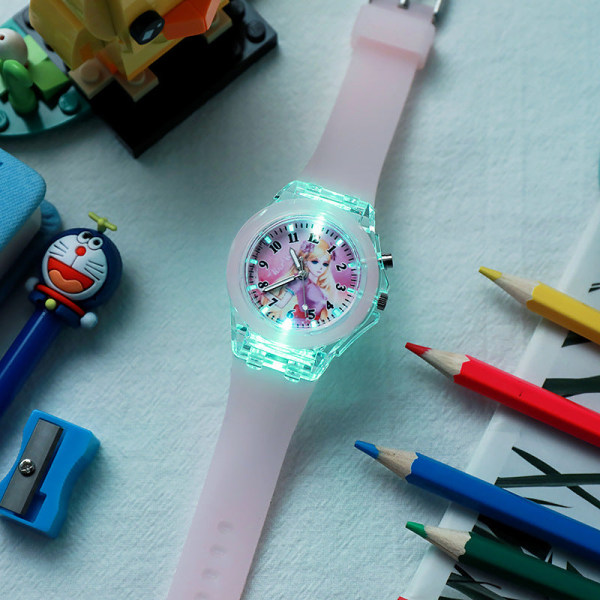Lysande blinkande ljus Ice Princess Watch Student Barn elektronisk watch 36MM silicone pink Luoli