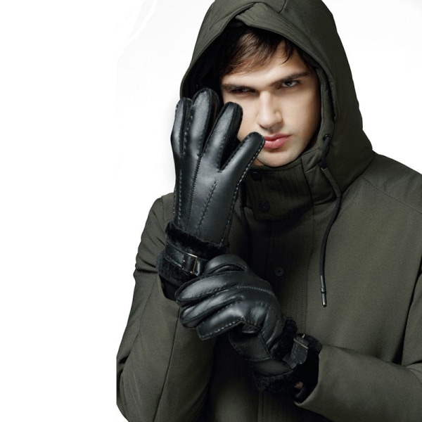 Nya Vinterhandskar för Män Varma Äkta Fårskinns-handskar för Män Termiska Get-päls Kashmir Äkta Läder Snöhandskar Manuella Black C One Size