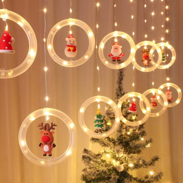 LED Jule Santa Snømann Gardin Lyslenke Ornament Bryllupsarrangement Hjem Dekor Julegave Default Title