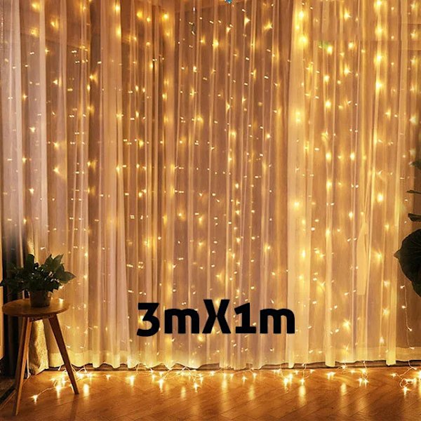3M Julgransprydnad LED Fairy Ljusslinga Gardin Ljusgirlang Juldekoration för Hemmet Nyår 2023 Jul 2022 Navidad 3mX2m warm white LED Light