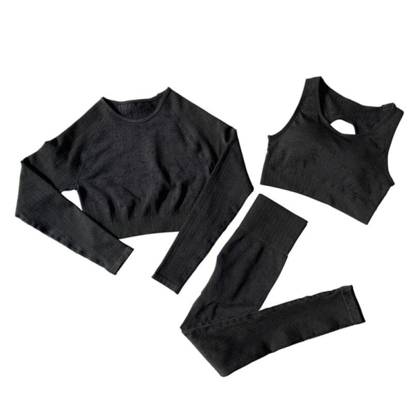 Set Långärmad Crop Top T-shirt Leggings träningsoverall för kvinnor 3pcs Gray Set M