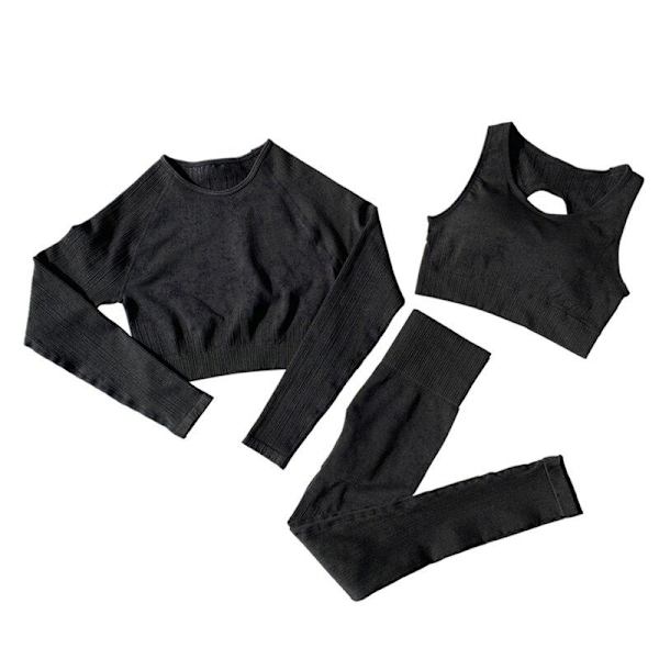 Yoga Sæt Langærmet Cropped Top T-Shirt Leggings Træningsdragt Til Kvinder 3pcs Red Set M