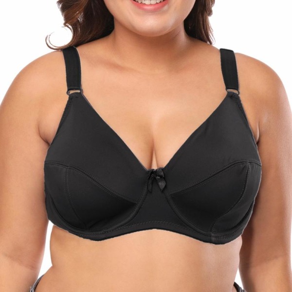 Sexig dam-bh ofodrad D-kupa underkläder bygel-bh Plus size-bysthållare 36D-46DD Black 90D