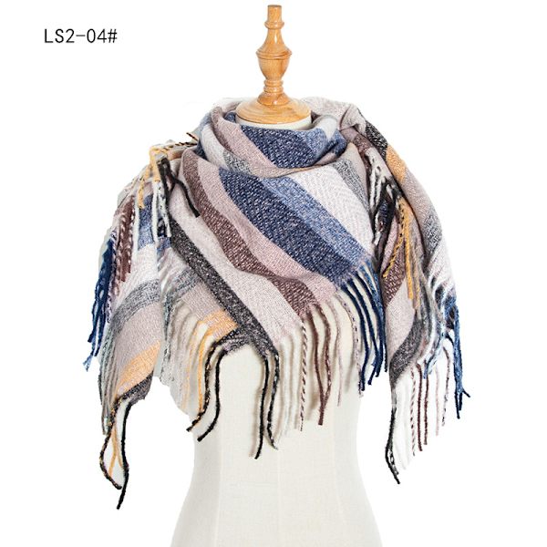 Lang Frynse Rutete Skjerf Høst og Vinter Ny Polyester Bustet Firkantet Skjerf Sjal scarfgirl1229SF 110*110cm