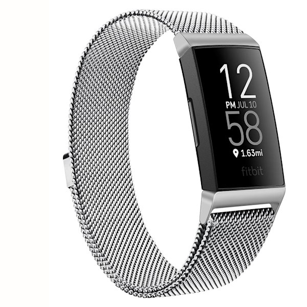 Magnetisk Milanese-reim i metall for Fitbit Charge 4 3, erstatningsarmbånd for Fitbit Charge 3 SE, reim for menn og kvinner Silver Size L