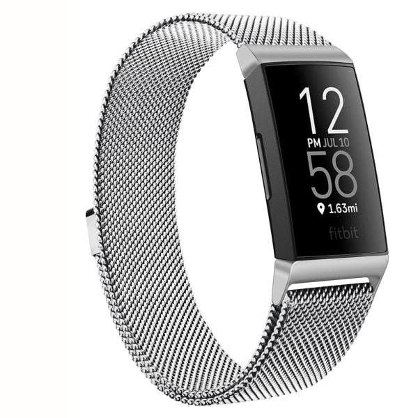 Magnetiskt Milanese-armband i metall för Fitbit Charge 4 3, ersättningsarmband för Fitbit Charge 3 SE, armband för män och kvinnor Silver Size L