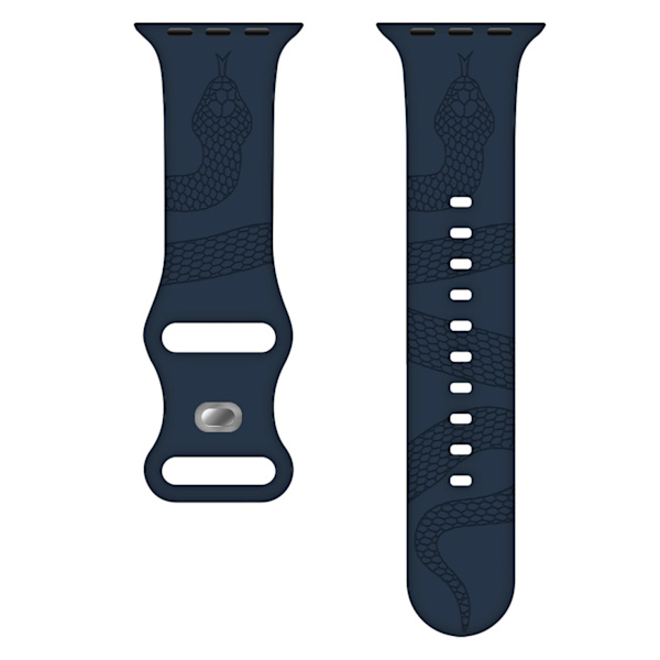Kellon ranneke Apple Watch iWatch 38/40/41/42 10. sukupolven mm-kelloon, käärmekuvio laser kaiverrettu silikoniranneke - tummansininen yksivärinen