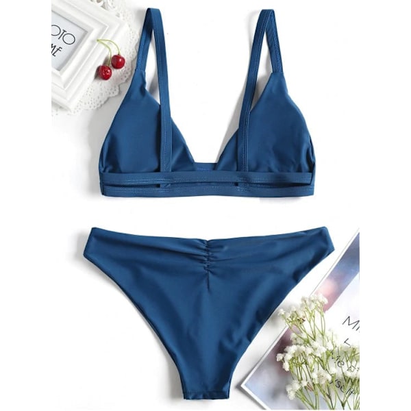 Tyttöjen uimapuku Bikini Split Yhtenäinen väri Seksikäs naisten uima-asu Blue M