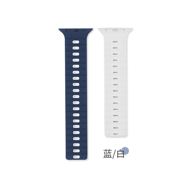 Klockarmband för Apple Watch iWatch 38-41 S10/42mm vit box Ris korn magnetisk sug - blå/vit