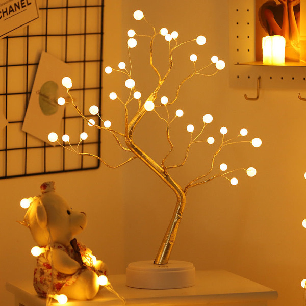 Led-puuvalo, kiitospäivän somistus, kodin koristelulamppu, joulujuhlat, helmiäispuu Golden five-pointed star tree lamp