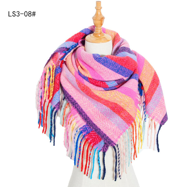 Lang Frynse Rutete Skjerf Høst og Vinter Ny Polyester Bustet Firkantet Skjerf Sjal scarfgirl1224SF 110*110cm