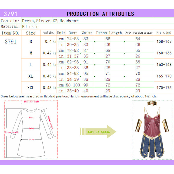 S-3XL Halloween Wonder Woman Kostym Vuxen Party Scenkläder Cosplay Wonder Women Picture color L