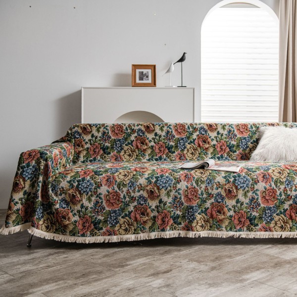 Amerikansk Country Soffhandduk Tjock Jacquard Vintage Handduksöverdrag Tyg Utomhus Vild Servett Hydrangea white beard 180*180