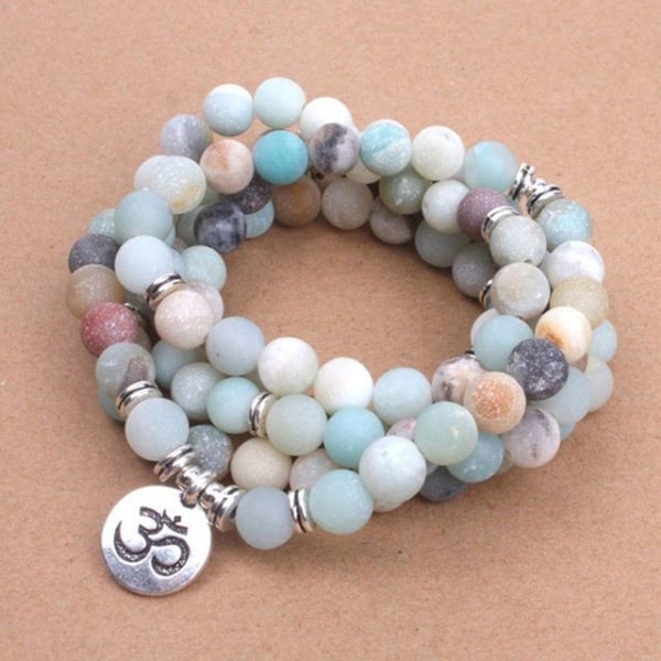 Mode Damarmband Matt Frostade Amazonitpärlor med Lotus OM Buddha Charm Yoga Armband 108 Mala Halsband Dropshipping 3D