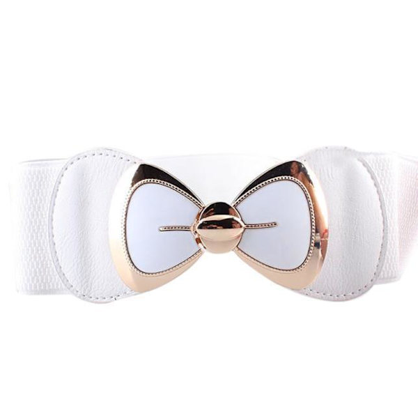 Chinish Dam Mode Bowknot Spänne Midjeband Bred Elastisk Stretch Midjebälte White