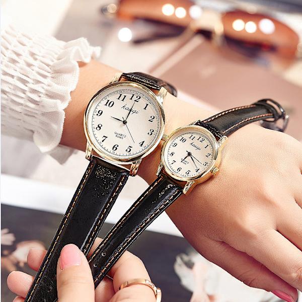 Dame Quartz Klokke for Studenter Herre Lærbelte Casual Par Klokker Women's coffee belt