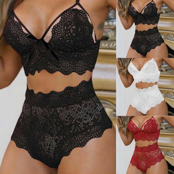 Dam Spetsunderkläder Nattlinne Underkläder Trosor Babydoll Sovkläder BH Set Black L