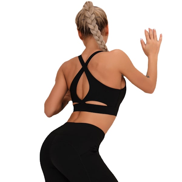 Sport Push up BH Yoga Träning Beauty Back Yoga Väst Sportunderkläder för Kvinnor 011 bra-Black M