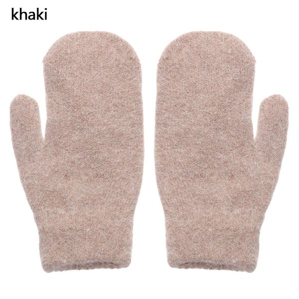 Nye Doble Kaninhårhansker Dame Vinter Koreansk Versjon Ensfarget Alle Fingre Vinter Damehansker Jentevotter khaki One Size