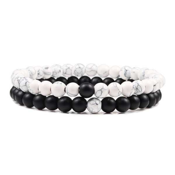 Distansarmband för kvinnor Pararmband Klassiskt 6mm Naturligt Svart Matt Blå Turkos Pärlarmband Herrsmycken set 7