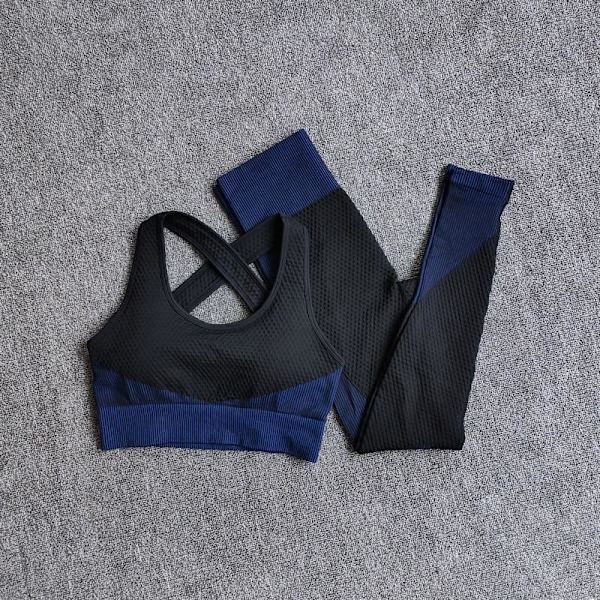 Yoga Sett Langermet Yoga Klær Dame Sport Gym Drakter Treningsklær Løpeklær BraPantsBlue S