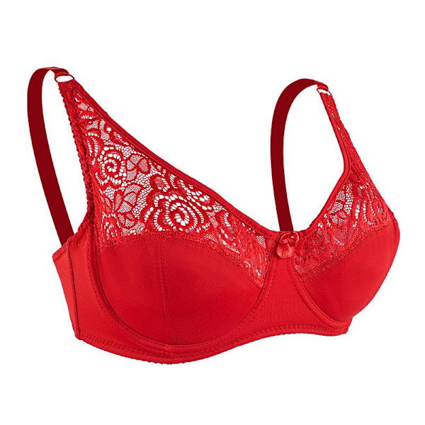 Queenral Sexig BH Spets Justerbar BH Med Stålringar Samlande Toppstöd Andningsbar Stor Storlek Damunderkläder Beige 40/90C