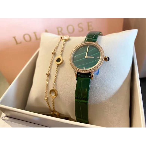Lola Rose Litet Grönt Klockset Roller Liten Gyllene Klocka Fyrkantig Brittisk Stjärnklar Klocka Flicka No. 2 mesh belt round