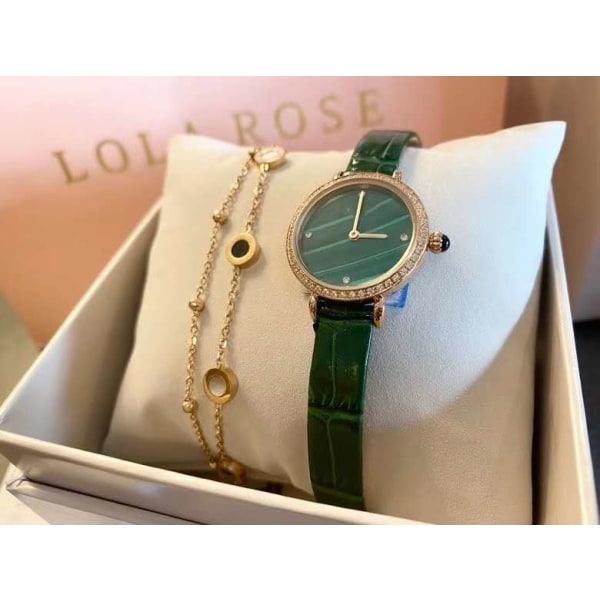 Lola Rose Small Green Watch Set Roller Small Golden Watch Square British Starry Watch Girl No. 4 belt Square